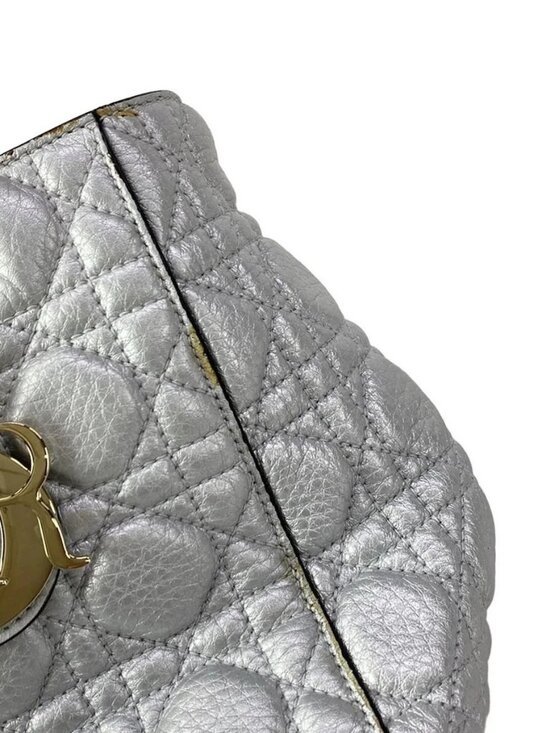 DIOR/ChristianDior Lady Dior Medium Bag Silver Leather Handbag main image 16